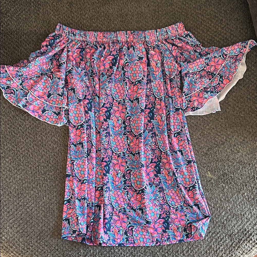 Simply Southern Pink and Blue Off-Shoulder Tunic